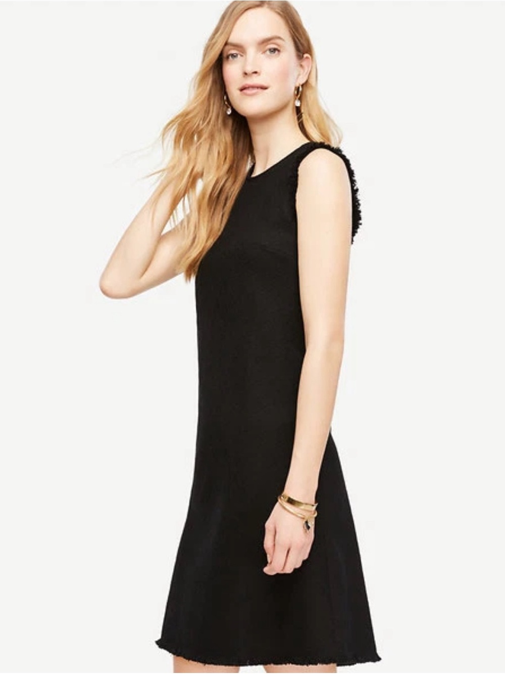 Ann Taylor Black Fringe Trim Shift Dress